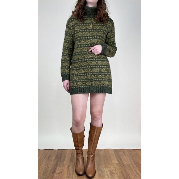 Vintage Fair Isle Sweater Dress Mini Scandi Girl Scandinavian Winter Christmas - Picture 1 of 8